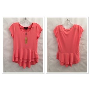 Melissa Paige Top Coral Hi Low Hem ruffle size XS